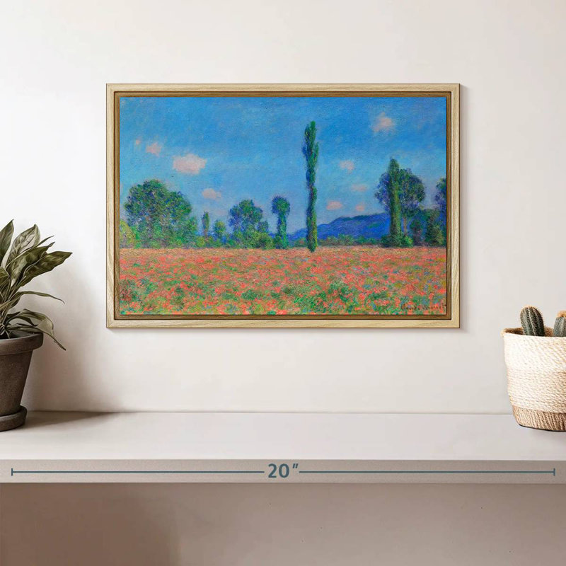 Champ de coquelicots, Giverny, 1891, Cadre flottant en bois naturel, 13 po x 9 po