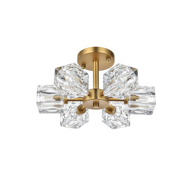 Yil Glass Semi Flush Mount, Satin Gold