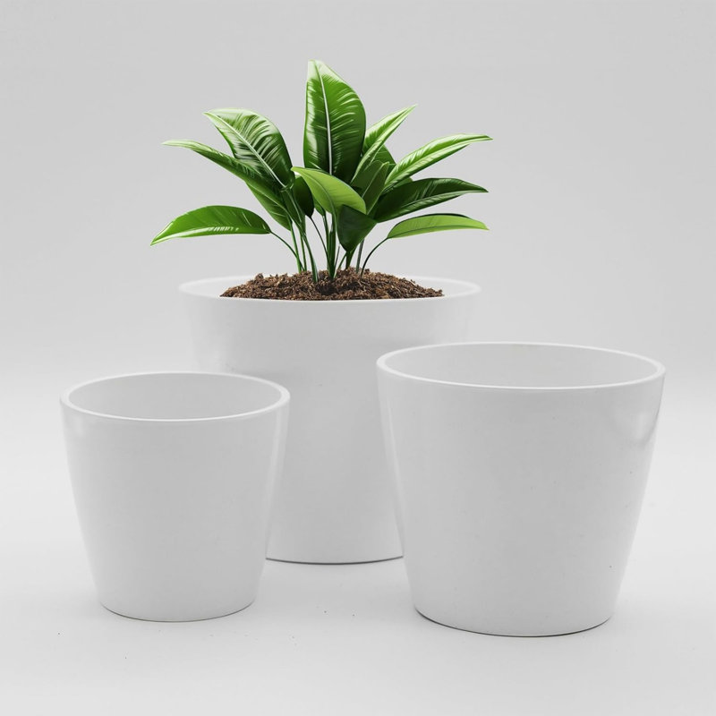 Ensemble de pots à fleurs 6/5 / 4po blanc brillant intérieur / extérieur - 3 pièces