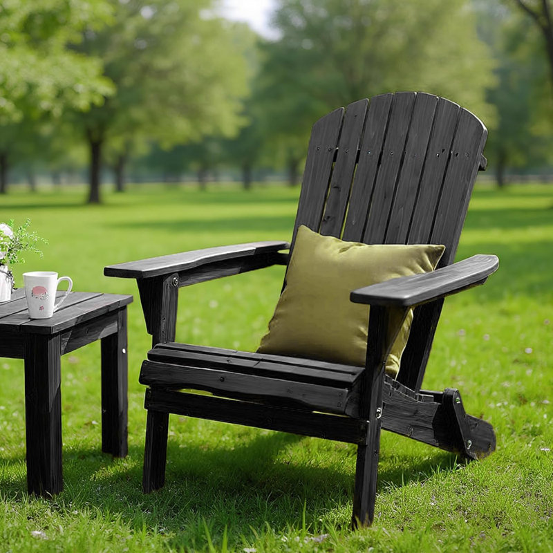 Chaise Adirondack pliante en bois massif Noyes, Noir