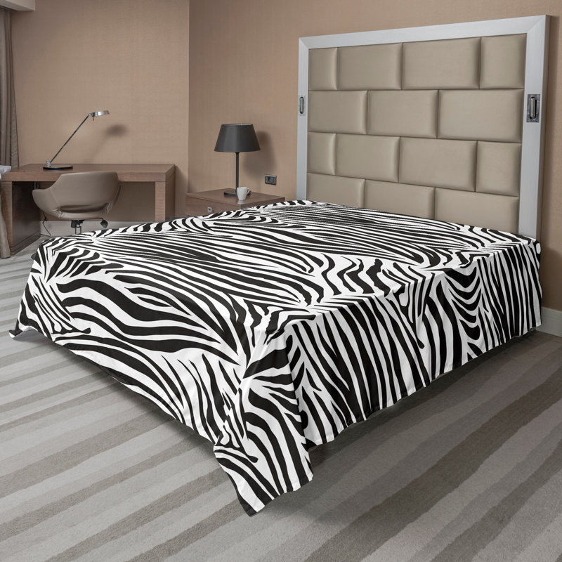 Ambesonne Nature Top Flat Sheet Glisten Fish Sunlight, Black White Animal Print, King Flat Sheet