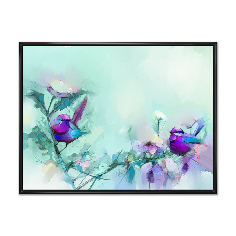 Paintbrush mauve et turquoise - Reproduction sur toile flottante, H 16 po x l 32 po x P 1 po, Cadre flottant noir