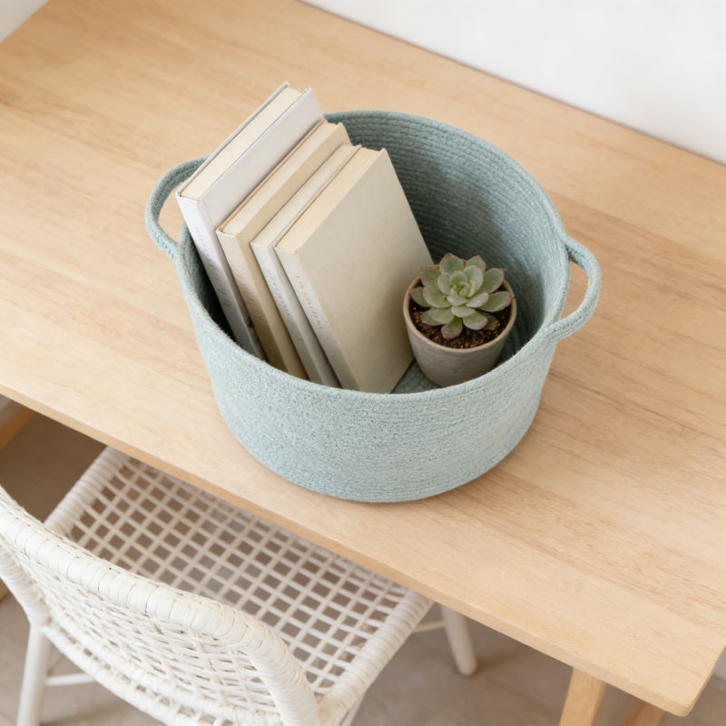 Grand panier de rangement en corde de coton tissé avec poignées, organisateur polyvalent pour couvertures, jouets, linge et décoration intérieure