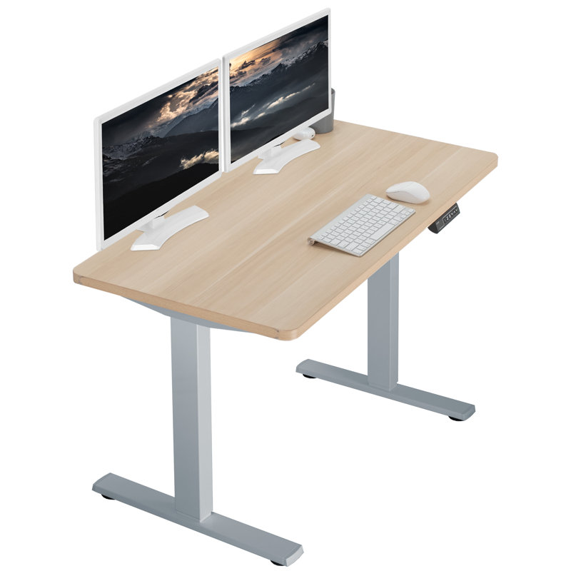 VIVO Single Motor Electric Desk with Push Button Memory Controller, 48.5" H x 43" W x 24" D, Light Wood/Gray