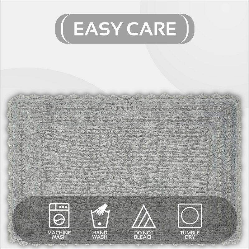 Rasika 100% Cotton 1990 GSM Tufted Reversible Bath Rug, OEKO-TEX Certified, Ultra Soft & Absorbent, Machine Washable Bathroom Rug for Shower, Tub, Sink, Vanity & Spa Areas, Crochet-Inspired Design, 17" x 24" Rectangle, Gray