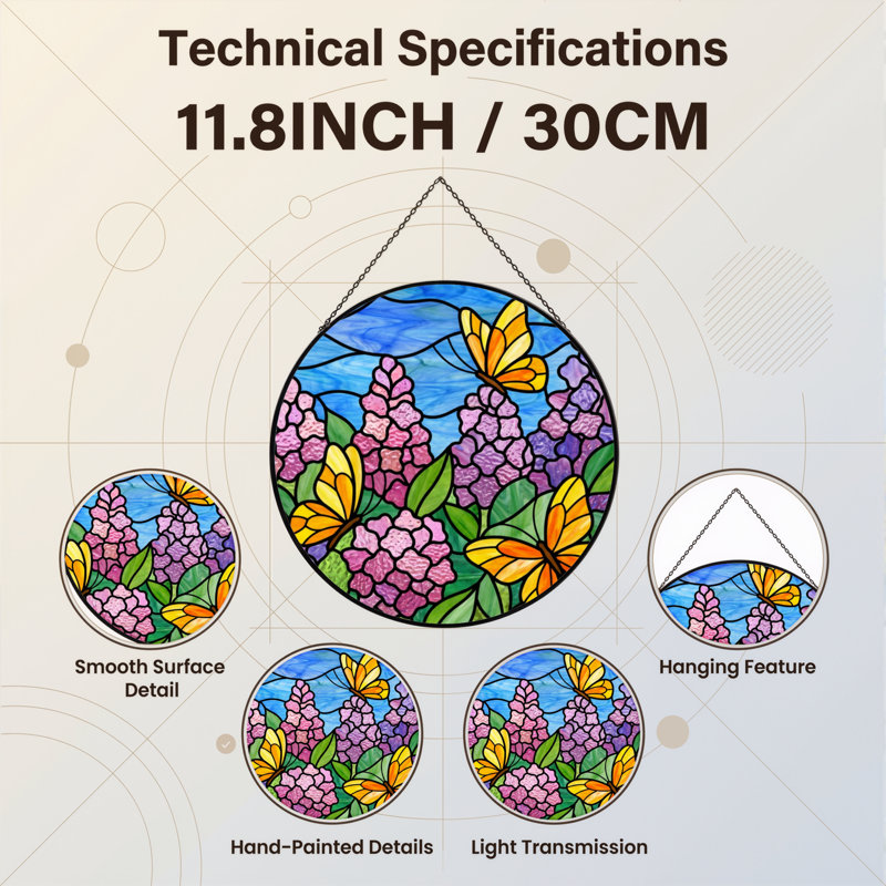 Panneau de vitrail 12 "H Butterfly Flowers