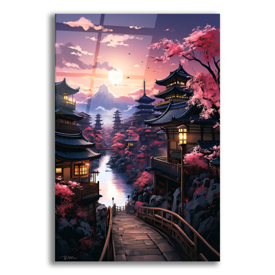  «Coucher de soleil au Japon» par Momart, art mural en verre acrylique, 16 po x 24 po
