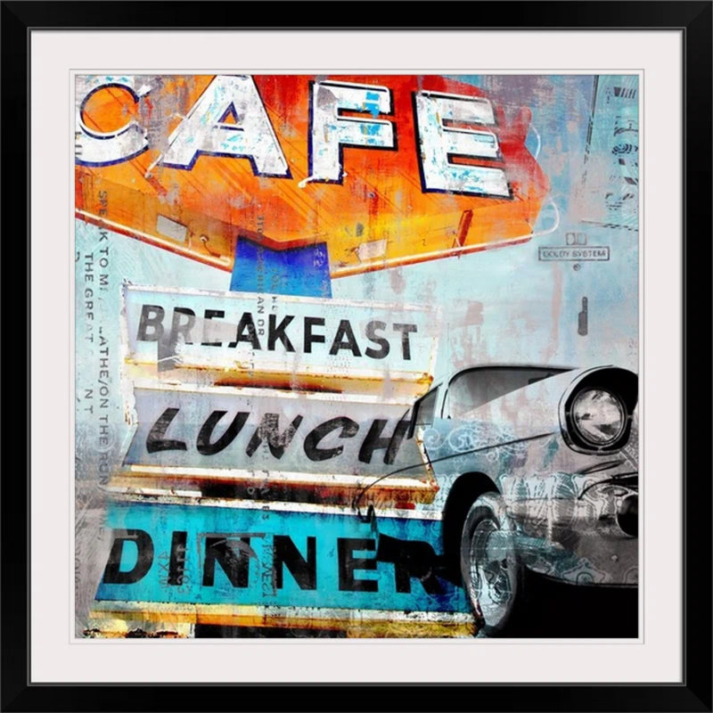 « déjeuner café mini » par david fischer, affiche rétro, H 24 po x l 24 po, Impression encadrée, Blanc