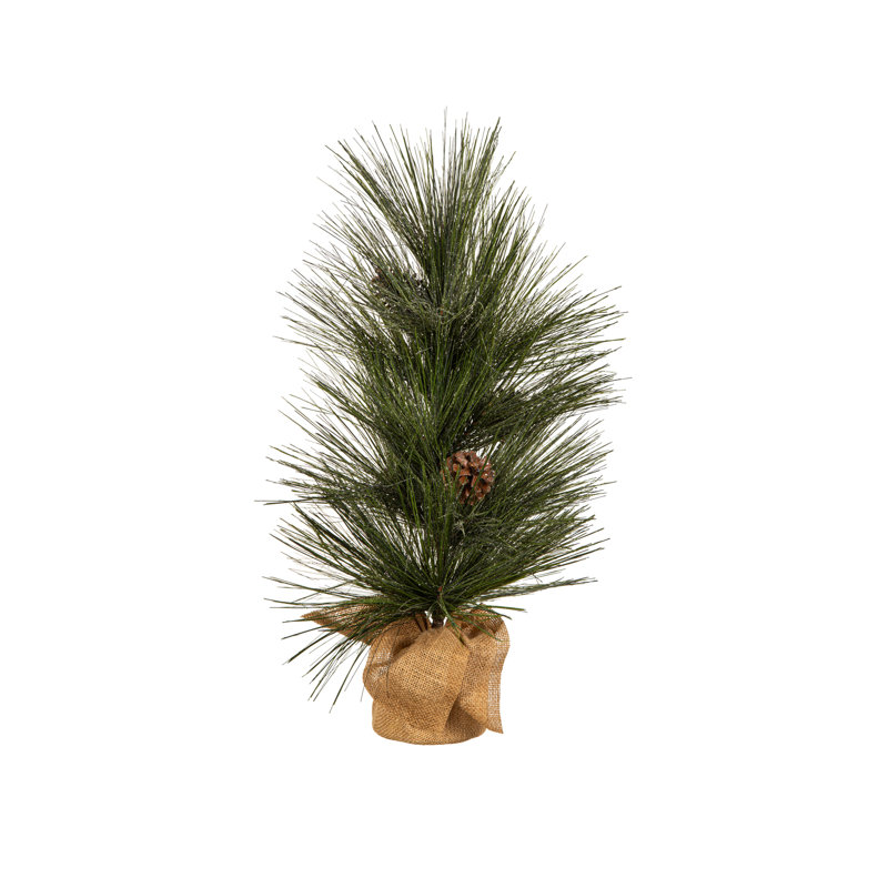 Pomme de pin 24 po à aiguilles longues scintillantes avec base en toile de jute