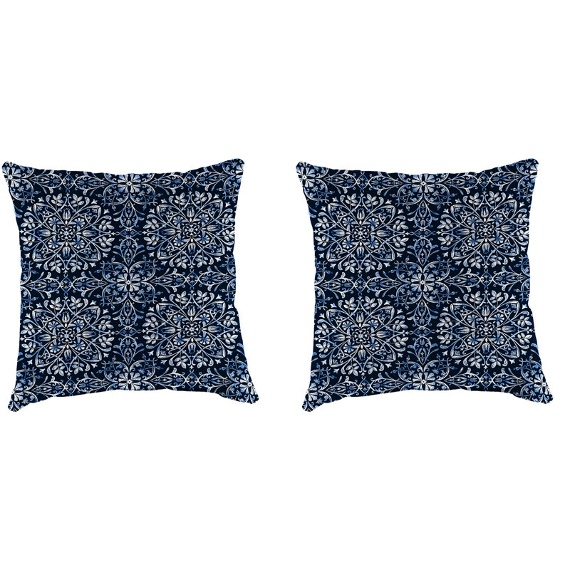 Sunbrella Outdoor Throw Pillow, Blue/Damask