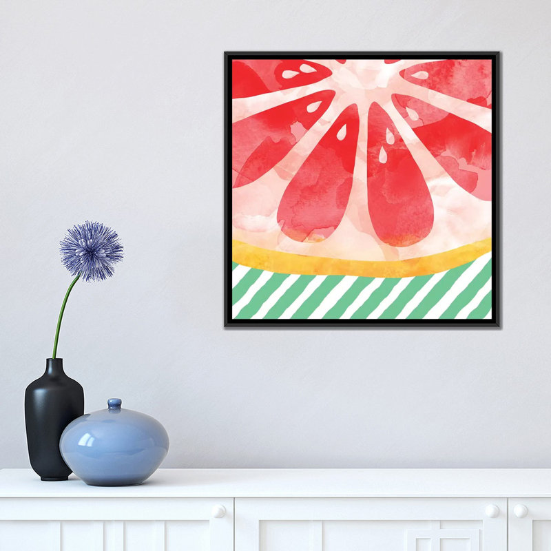 " Red Grapefruit Abstract " by Orara Studio, 18" H x 18" W x 1.5" D, Black Framed Canvas, No Mat