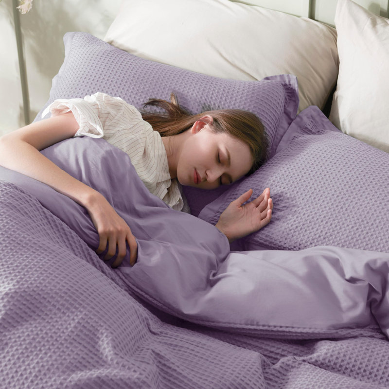 Essential Collection 100% Cotton Waffle Weave Duvet Cover Set, Grayish Purple, Queen Duvet Cover + 2 Standard Shams