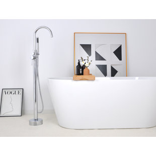 Robinet de baignoire à fixation au sol Cozyblock Robinet de baignoire autoportant Robinet de douche à haut débit Robinet mélangeur de douche, bec col-de-cygne pivotant avec cylindre