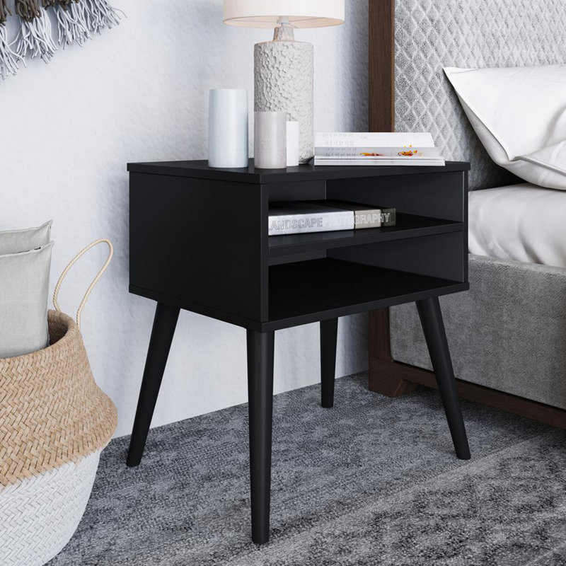 Boyd Sleep Ragusa Mid-Century Modern Two Shelf Nightstand, Roger Collection, Black