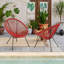 Ensemble de 2 chaises d'extérieur en rotin PE et acier avec assises tressées façon hamac, pour terrasse, véranda ou jardin.-598879382