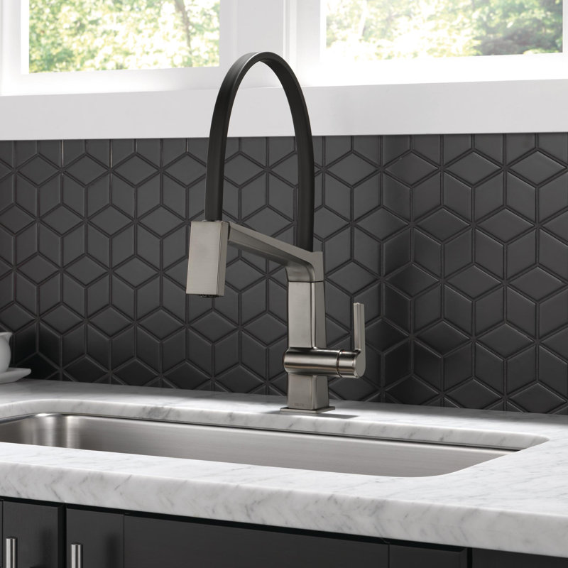 Pivotal Single Handle Exposed Hose Kitchen Faucet, Black Stainless