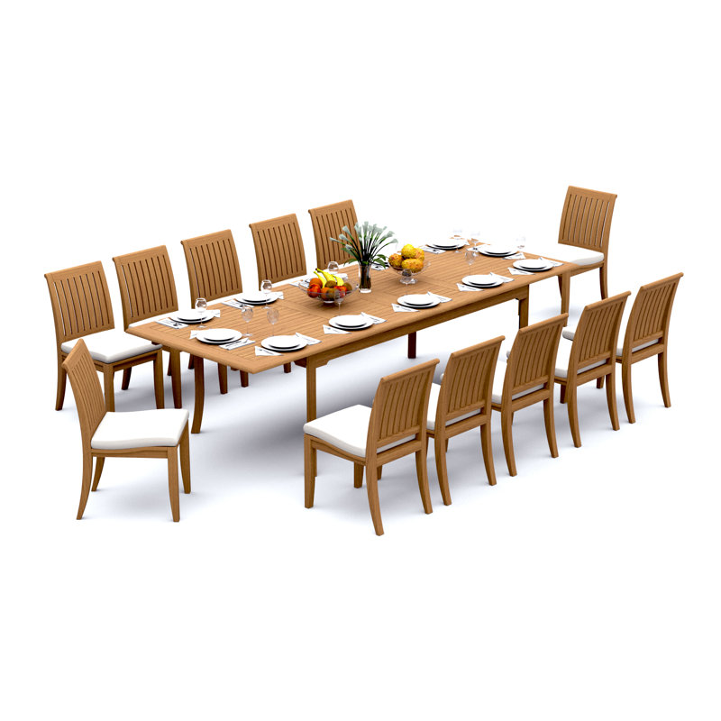 9 Pcs Grade-A Teak Wood Dining Set: 118" Double Extension Rectangle Table And 8 Lagos Armless Chairs #11LG2400, 12
