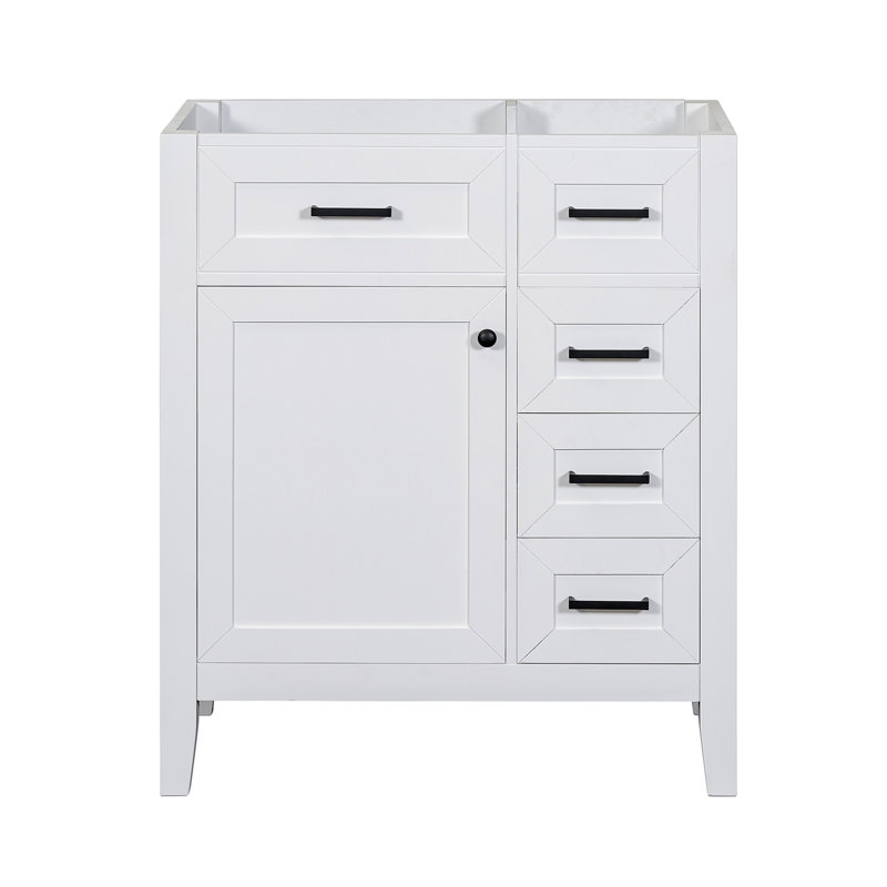 Meuble-lavabo de 30 po sans lavabo, base d'armoire seulement, armoire de salle de bain avec tiroirs, cadre solide et panneau de fibres à densité moyenne, blanc