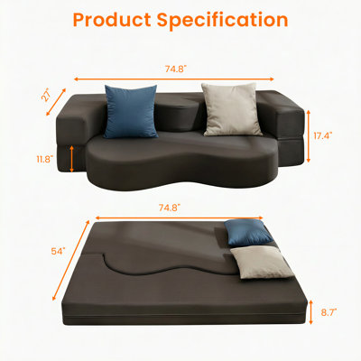 Kuebler Vegan Leather Convertible Sofa (Pillow Not Included)