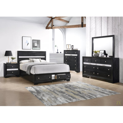 Grand lit plateforme avec tiroirs de rangement en bois massif 1Pc
