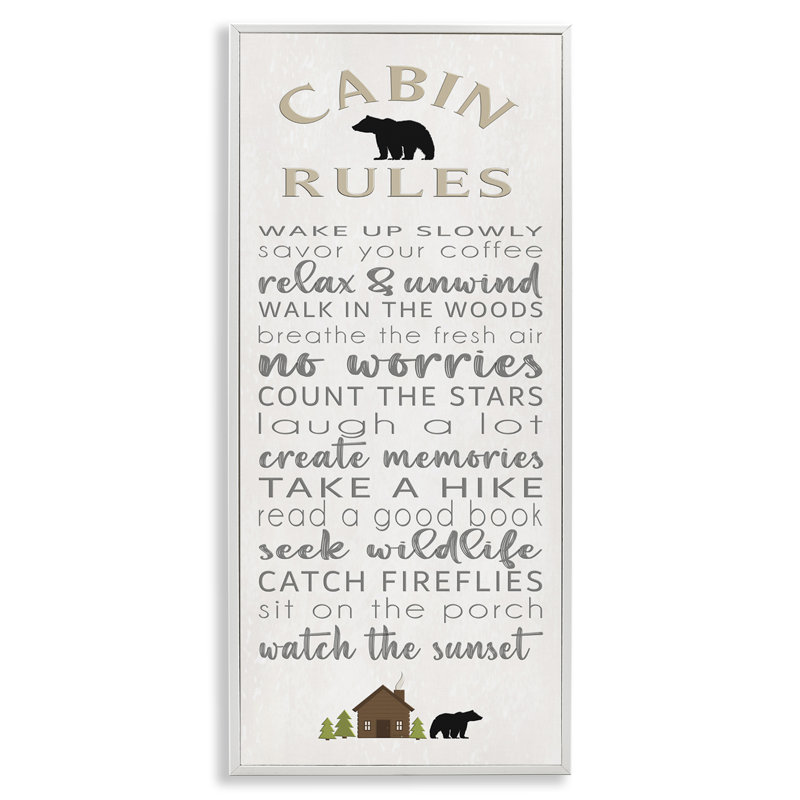 Fun Adventure Cabin Rules Framed Giclee, design by Seven Trees Design, 24" H x 10" W, Coastal White Framed Giclee