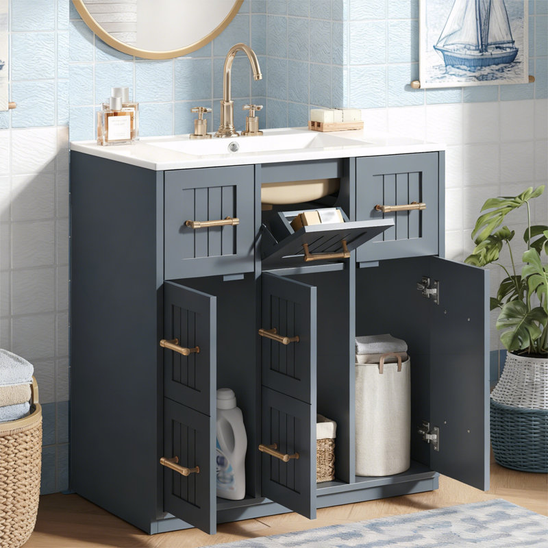 Bathroom Vanity With Undermount Sink And Drawers, Blue