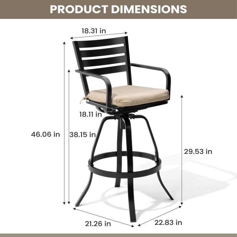 29'' Swivel Aluminum Outdoor Bar Stool with Removable Sunbrella Cushion (Set of 4), Beige