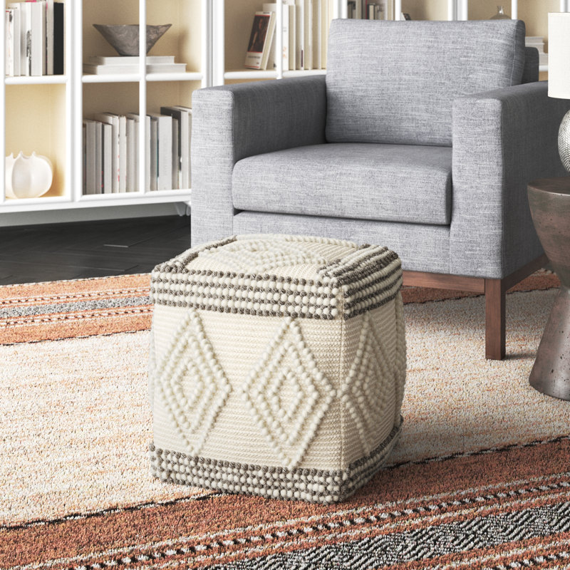 Tribeca Upholstered Pouf, Brown/Beige Cotton Blend