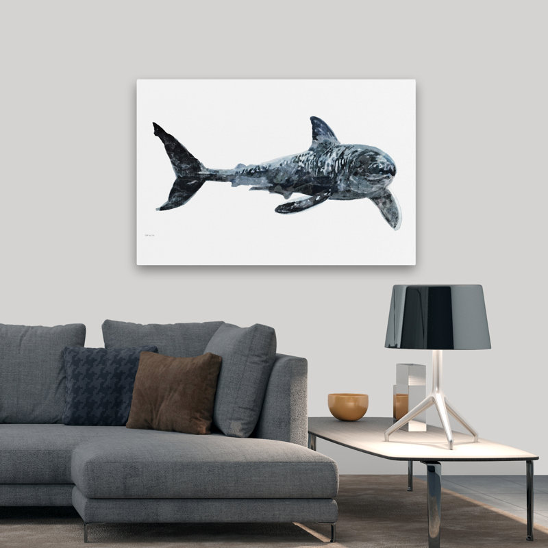 Shark Swim - Coastal Coastal Shark Portrait Art, 32" H x 48" W