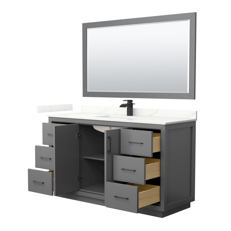60'' W Single Vanity, Giotto Quartz, Dark Gray, Matte Black