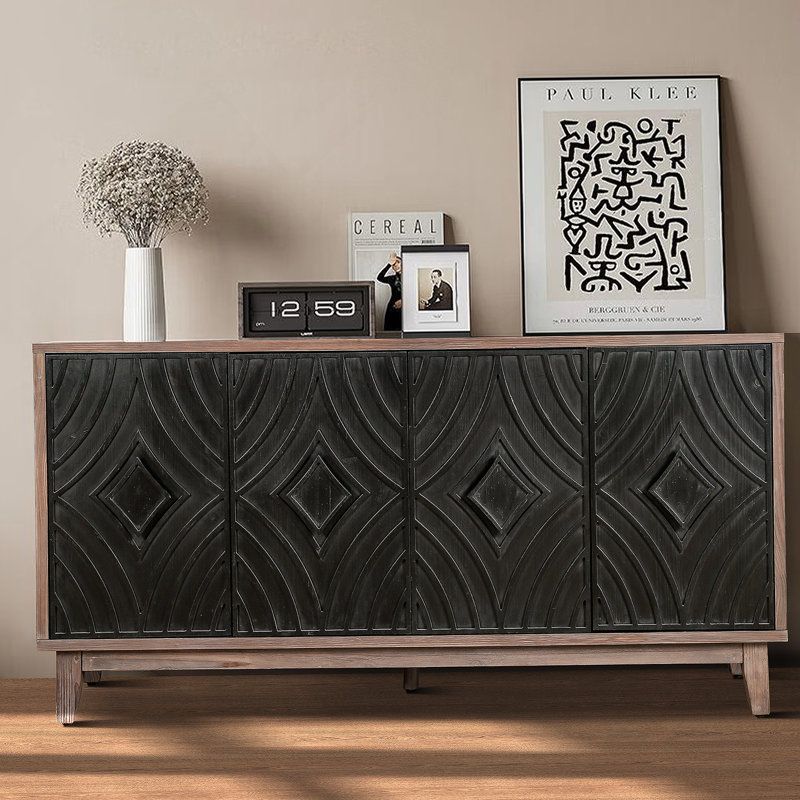 Crédence de style armoire Mid Mid Century, Noir antique