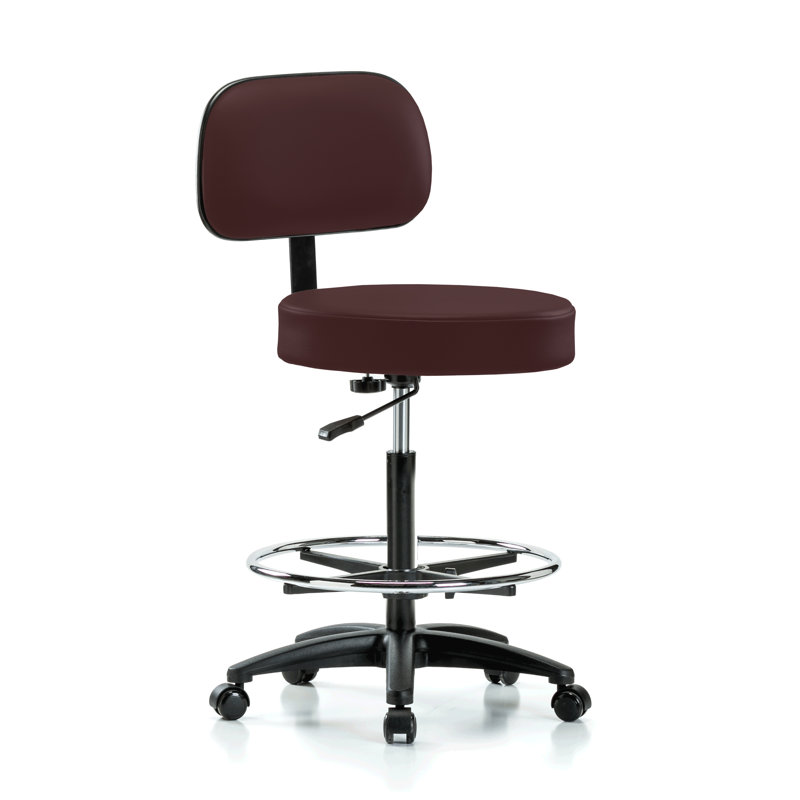 Tabouret réglable en hauteur avec dossier et repose-pieds PERCH Walter | Hauteur du banc élevé: 25 à 35 po, Burgundy, Vinyl