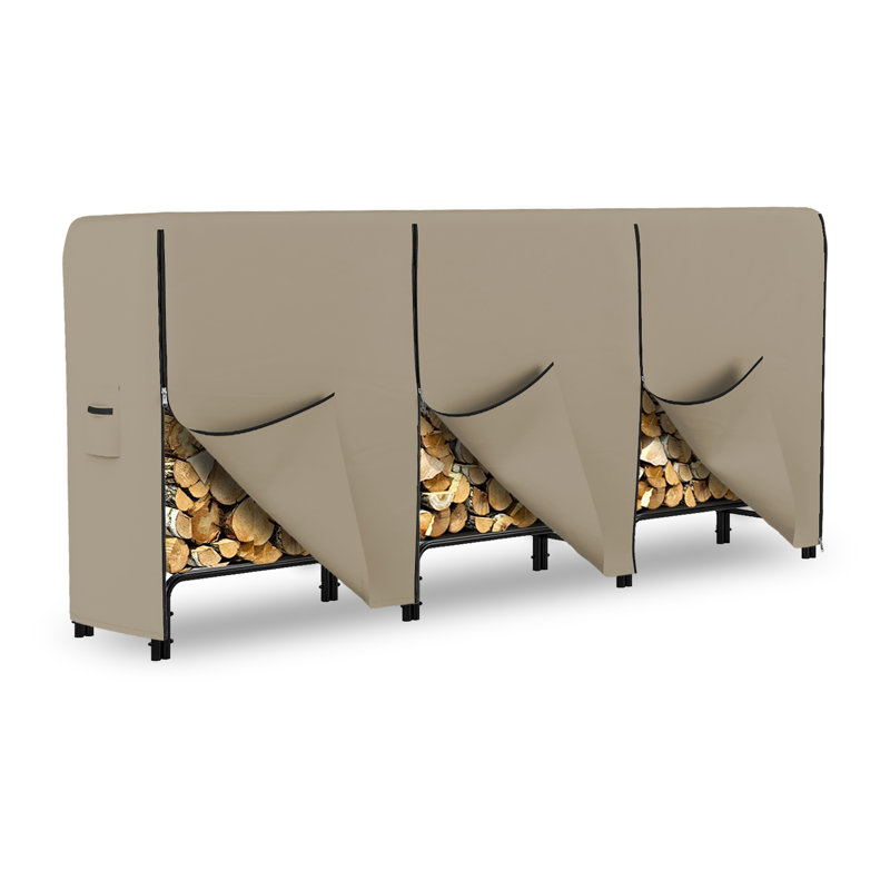 Kian Heavy Duty Waterproof Outdoor Firewood Cover, All Weather Protection UV Resistant Wood Rack Cover, Beige