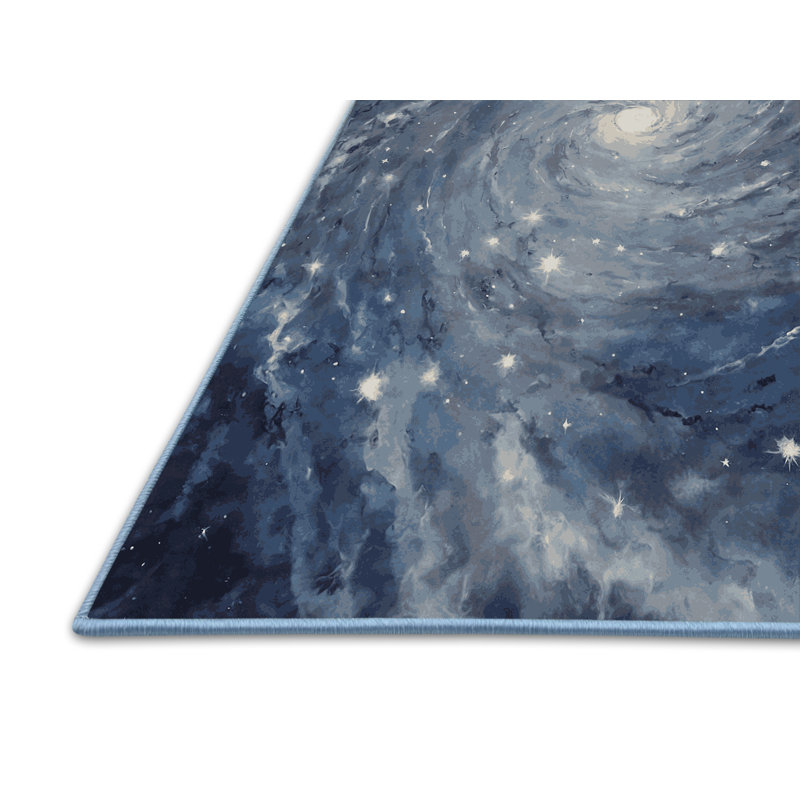 Tapis bleu soyeux et moelleux, Rond 4 pi