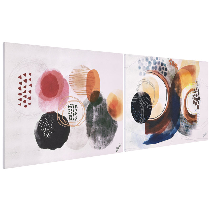 «Colorful Harmony I & II», ensemble abstrait d'art coloré sur toile chagrine argentée