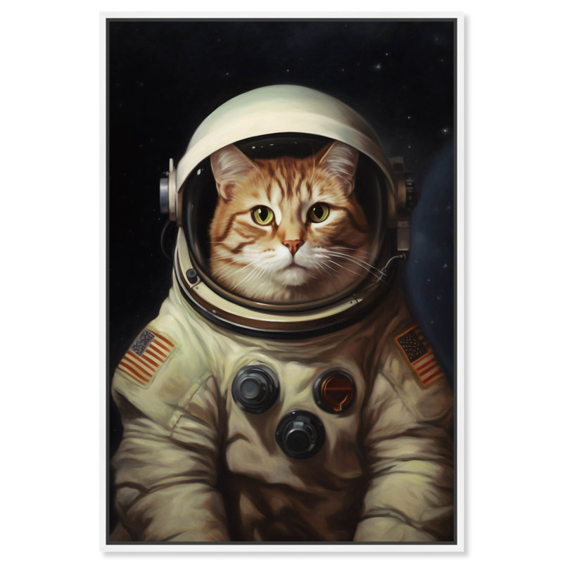 «Astrocat Canvas Quirky Cat» par Notoriart, Cadre blanc, H 16 po x l 11 po