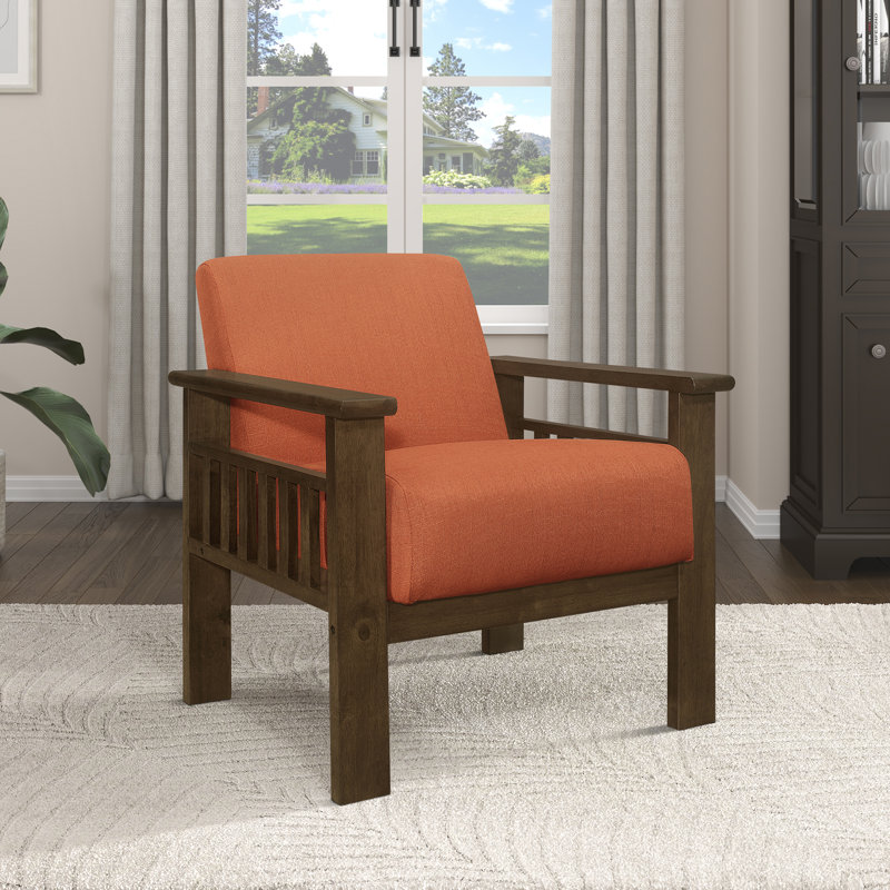 Fauteuil d'appoint moderne de style Mid-Century 29,5 po Bertolt avec revêtement en tissu texturé, structure en bois d'hévéa massif, ressorts en mousse sur les ressorts ensachés