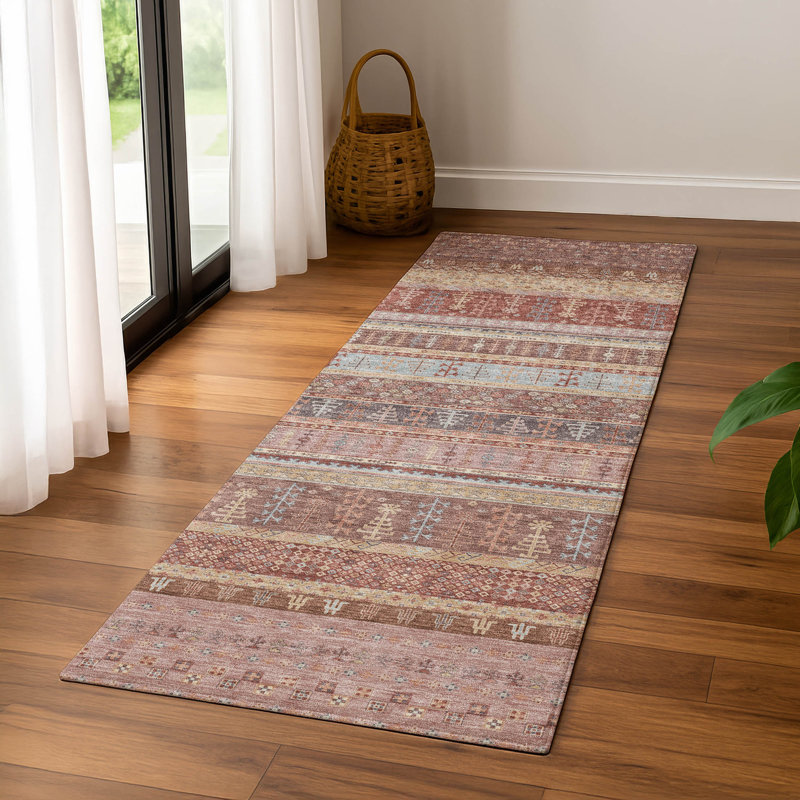 Premium Machine Washable Mayfield AMF2160 Striped Rug, Runner 2'3" x 7'6", Paprika