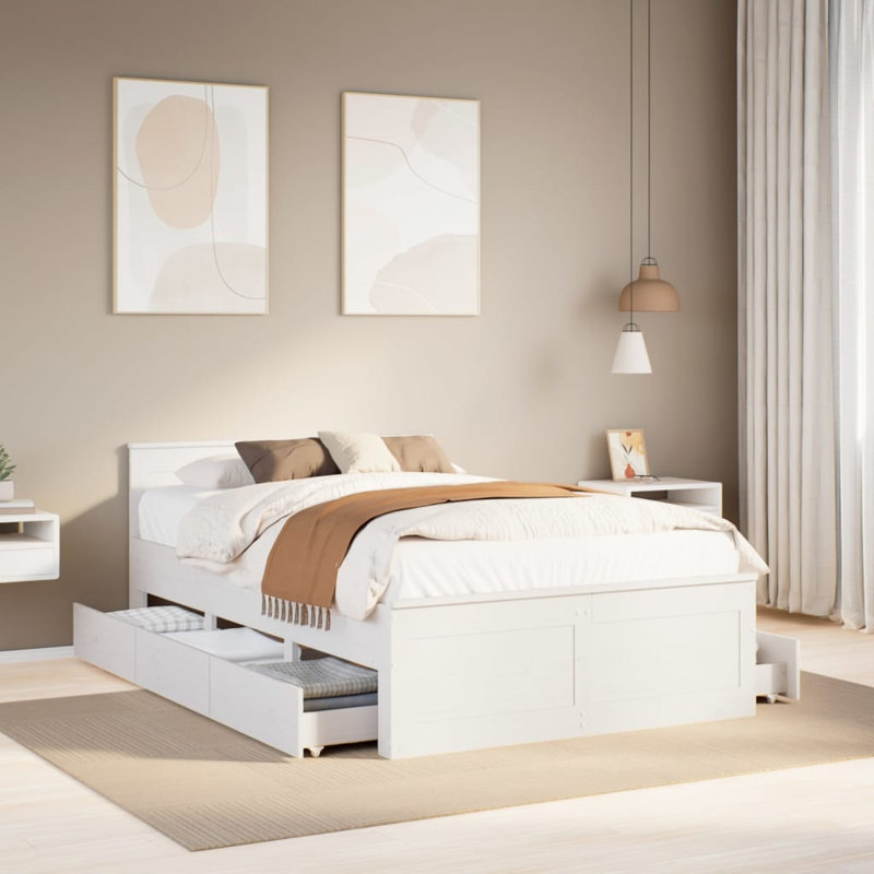 Kincannon Solid Wood Storage Bed, Double (4'6), White