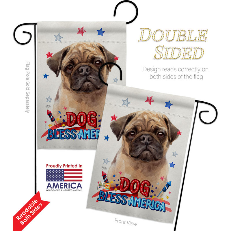 Drapeau de jardin en polyester Patriotic Fawn Pug, H 18,5 po x l 13 po