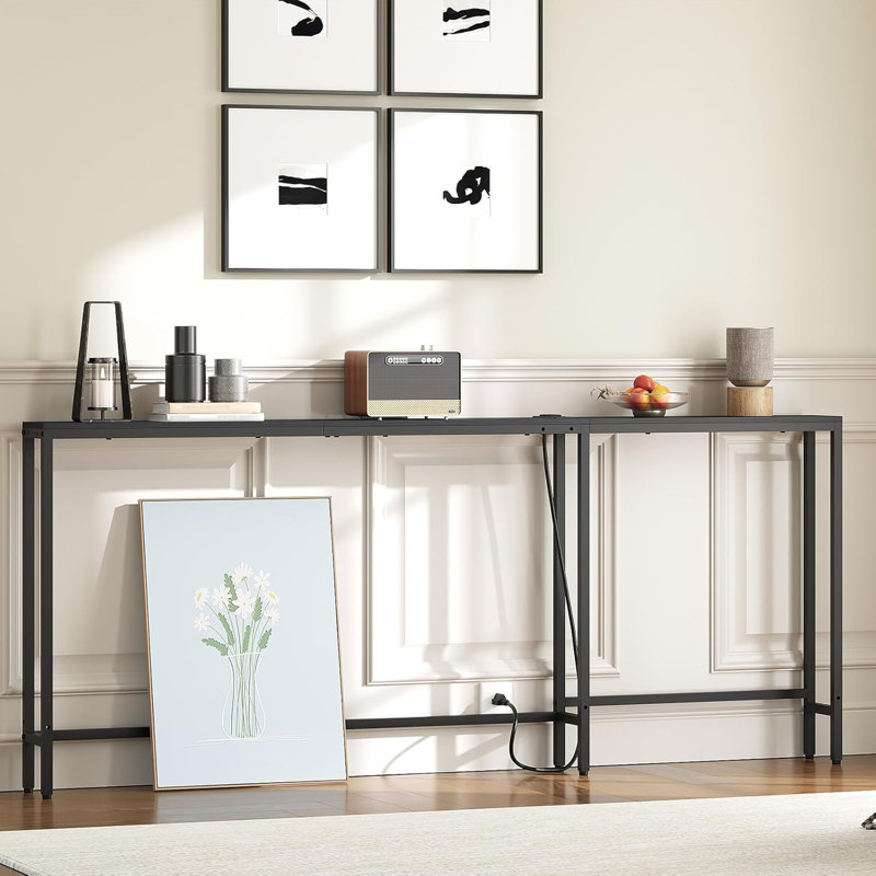 L-Shaped Console Table With Built-In Power Strip, USB Ports, And Flexible Assembly Options For Living Room, Hallway, Or Behind Sofa