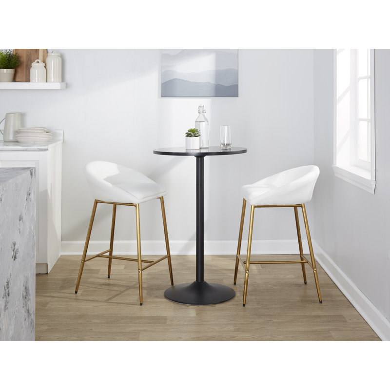 Maddison 25.75" Fixed-Height Faux Leather Counter Stools, White, Gold