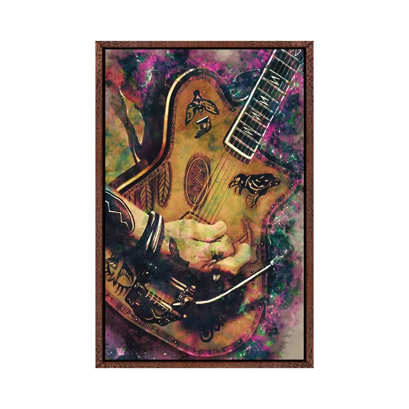 Johnny Depp's Electric Guitar - Painting on Canvas, 66.04cm H x 45.72cm W x 3.81cm D, Classic Brown Wood Floater Framed