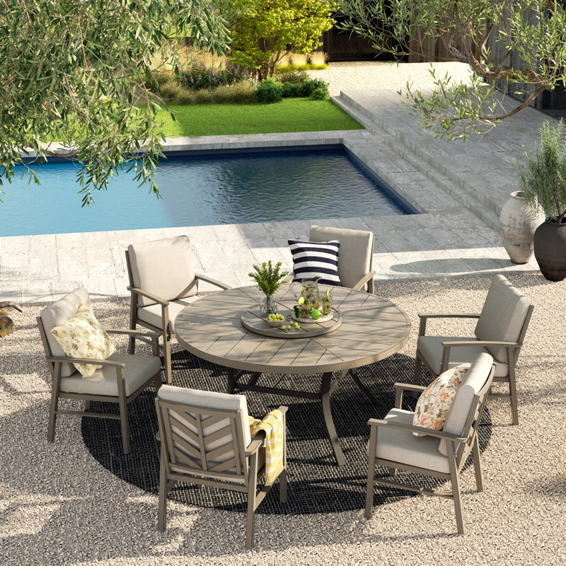 Amario Patio 60" Round Dining Set With Removable Lazy Susan And Sunbrella® Cushions