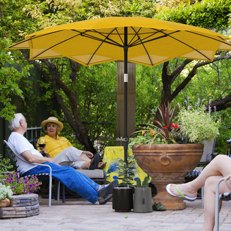 Parasol 8,5 pi avec 10 nervures, manivelle et inclinaison, jaune