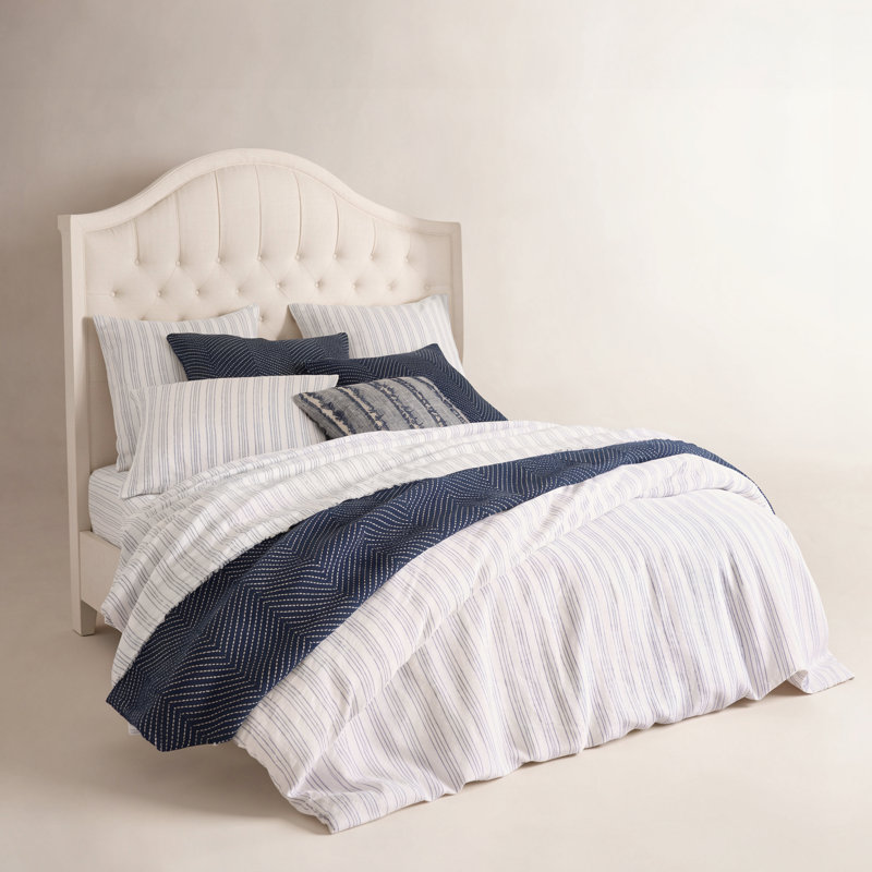 Lush Linen Stripe Duvet Cover, Full/Queen Duvet Cover, Slate Blue
