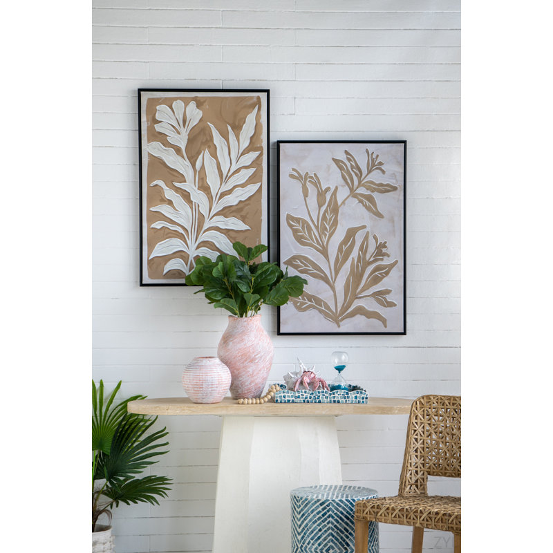 Ensemble de 2 peintures à feuilles 23,6 x 35,4 po minimalistes brunes et blanches avec cadre noir