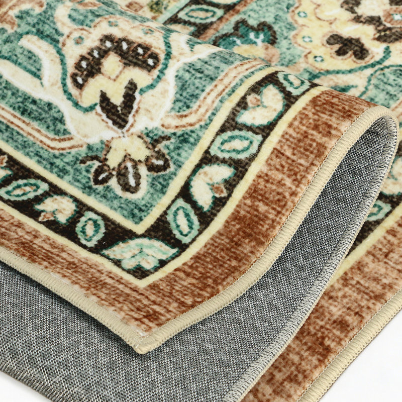Tapis turquoise antidérapant Veatrice Zephyr, Rectangulaire 6 pi x 9 pi