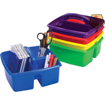 Really Good Stuff Six-Equal-Compartment Caddies, Set of 6, Assorted Colors - Plastic Caddy Organizers with Built-In Handles and Stackable Design