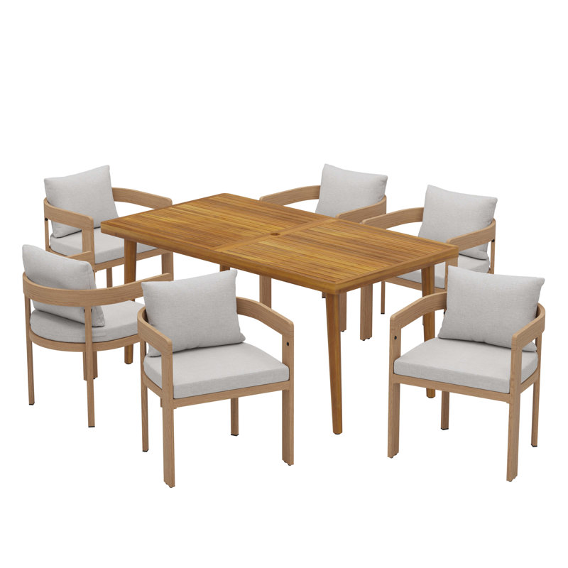 Ensemble repas d'extérieur 7 pièces, 7 pièces: table, 6 chaises, Teck